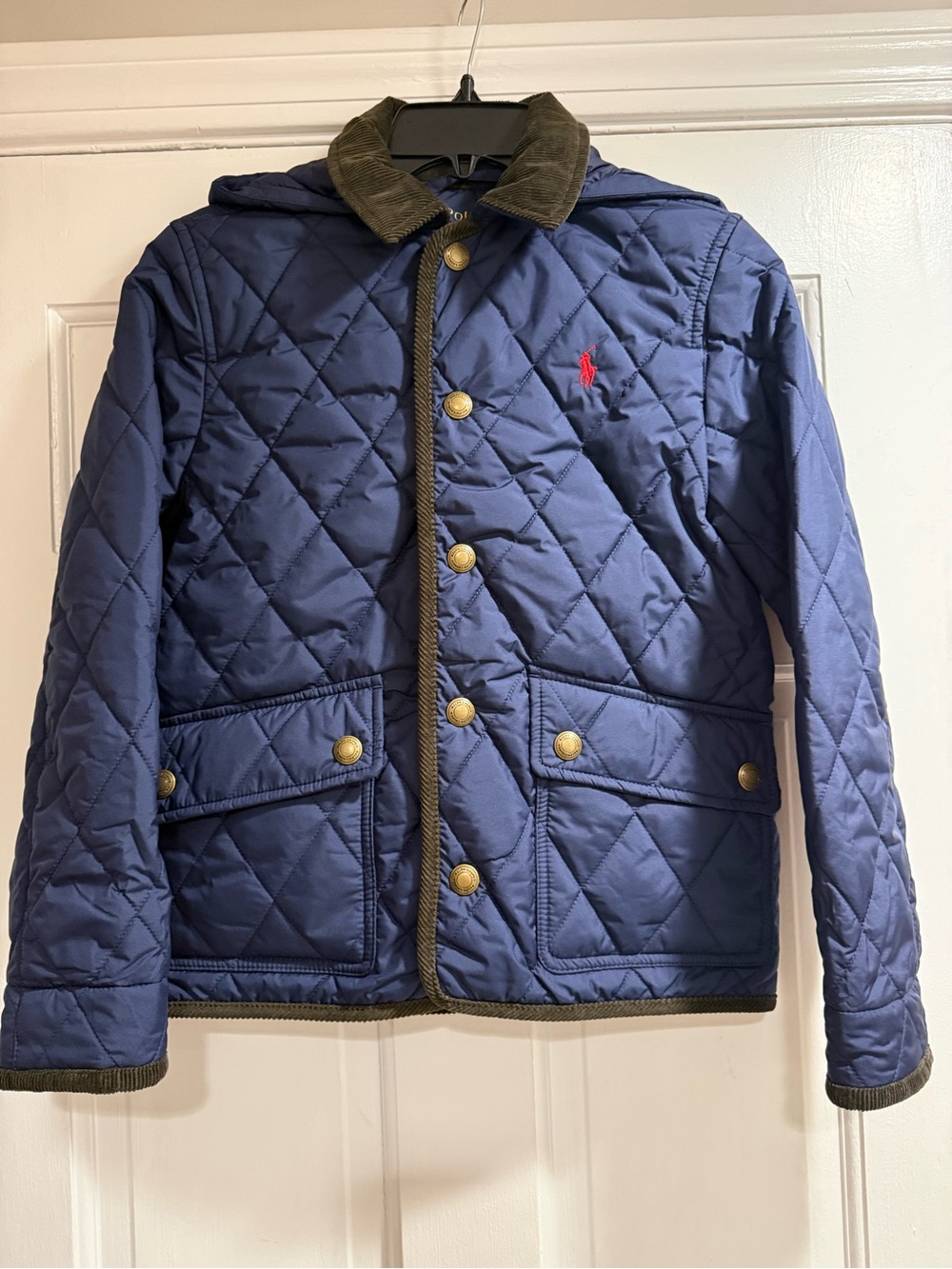 Polo by Ralph Lauren Navy Quilted Puffer Jacket with Olive Trim
